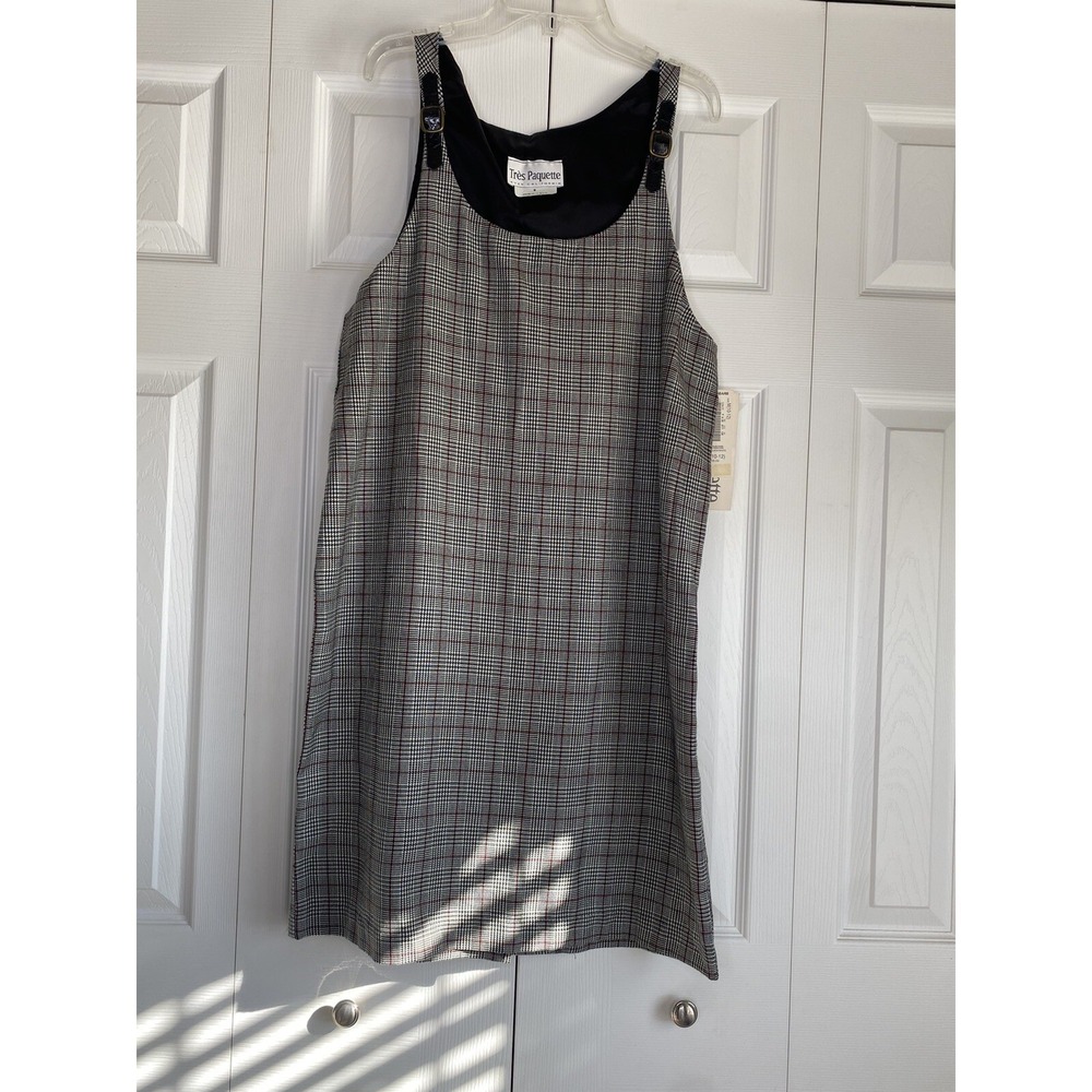 Overall Jumper Dress Vintage Tres Paquette Plaid Buckles Academia Clueless Sz M